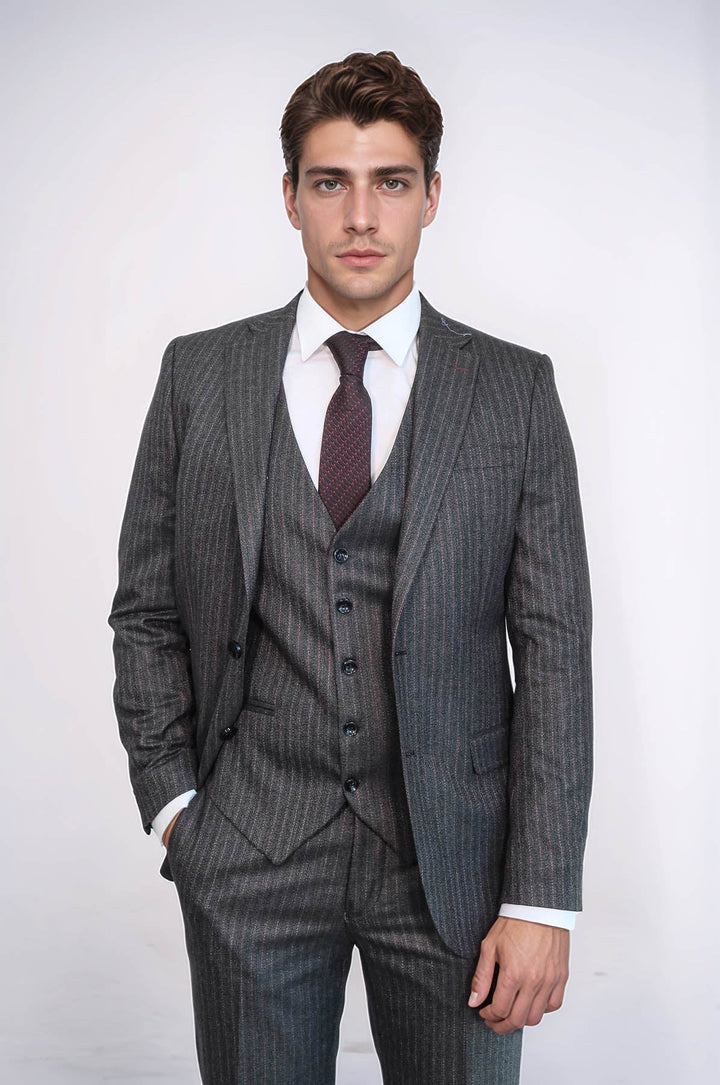 WSS Striped Black Vested Suit  - Kempten