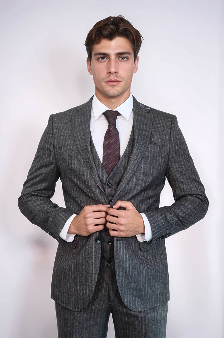 WSS Striped Black Vested Suit  - Kempten