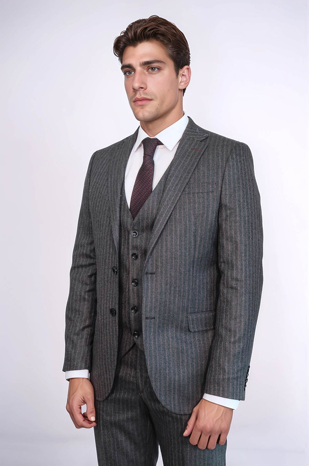 WSS Striped Black Vested Suit  - Kempten