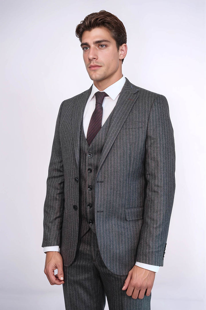 WSS Striped Black Vested Suit  - Kempten