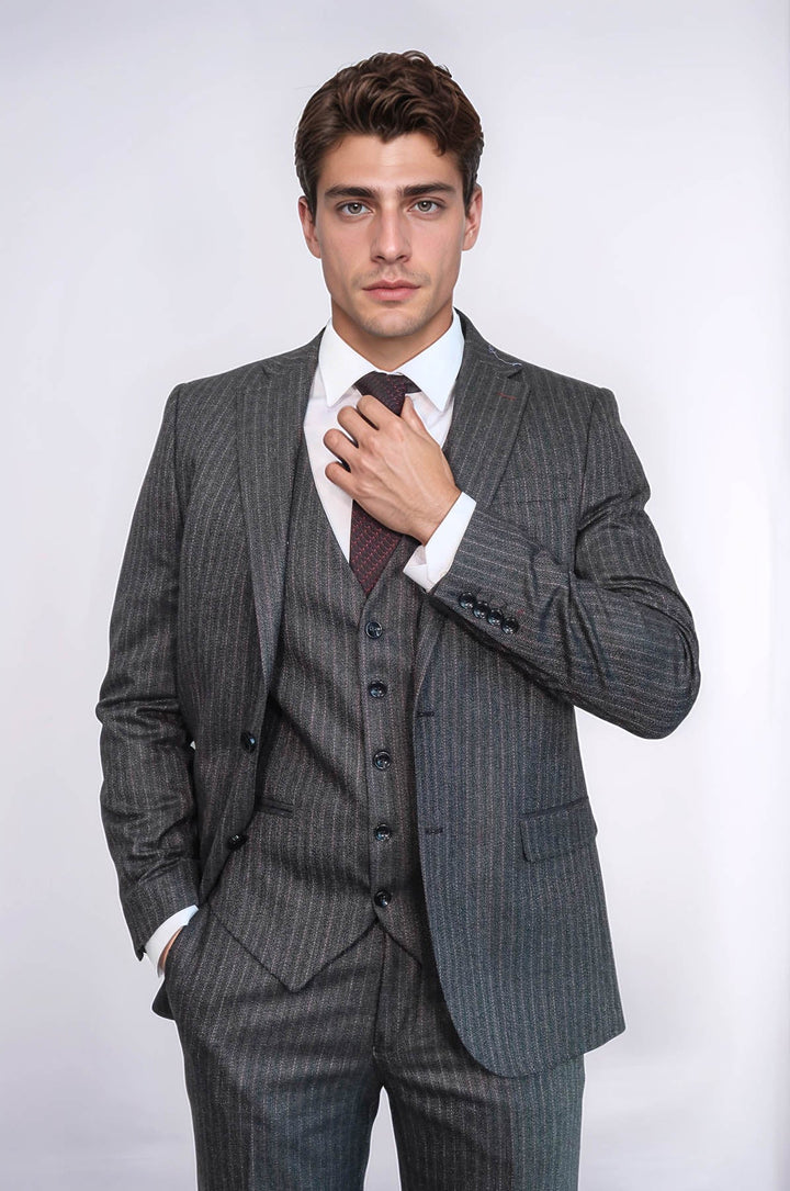 WSS Striped Black Vested Suit  - Kempten