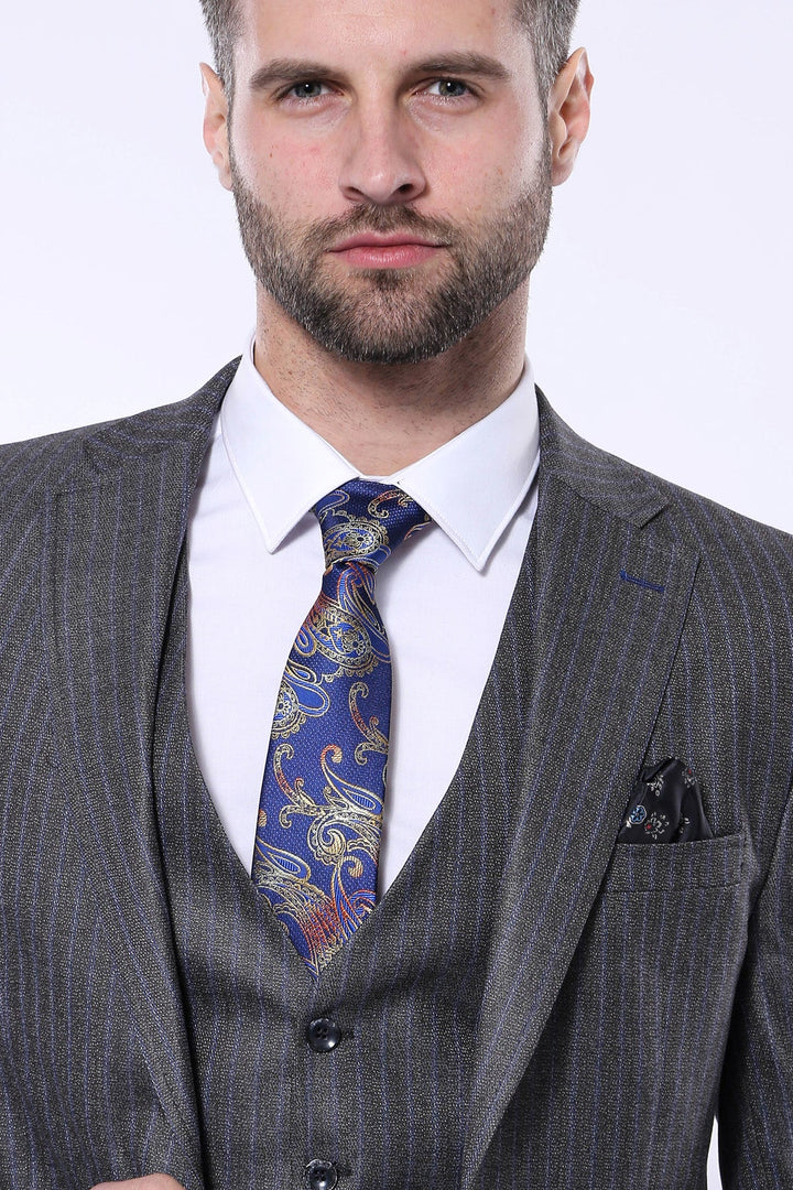 WSS Striped Grey Vested Suit   - Dover