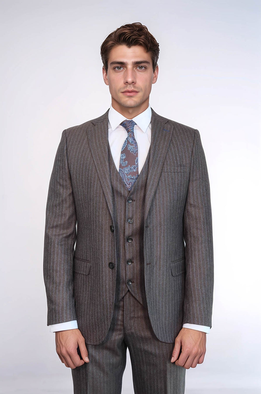WSS Striped Brown Vested Suit  - Trois-Rivières