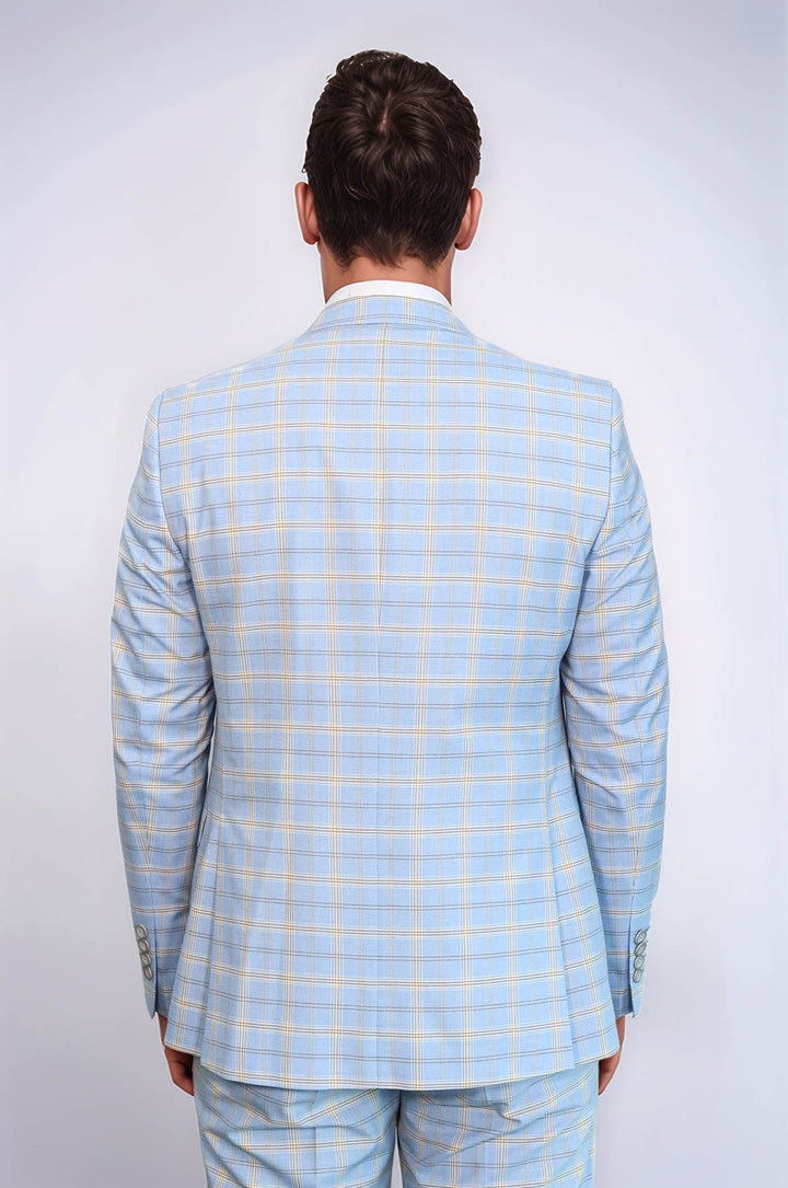 WSS Baby Blue Checked Three Pieces Of Suit  - Geneva