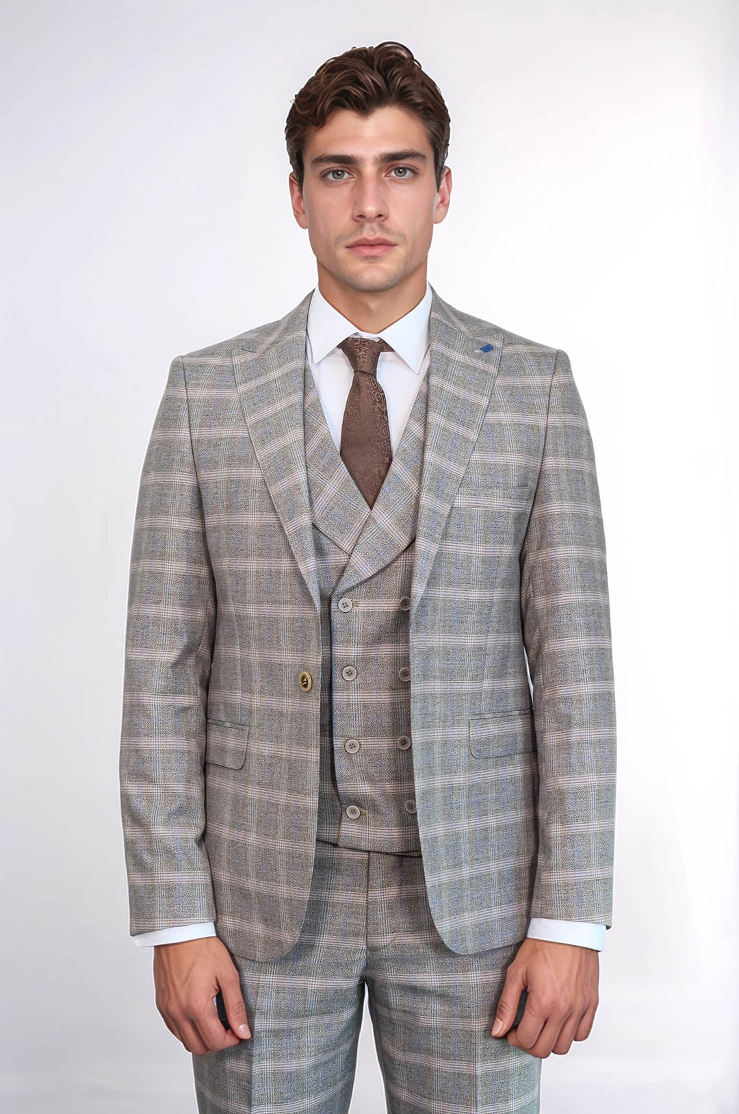 WSS Single Button Peak Lapel 3-Piece Suit in Beige - Deggendorf
