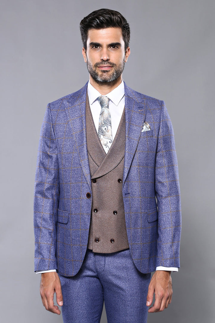WSS Checked Blue Men's Suit  - Gainesville