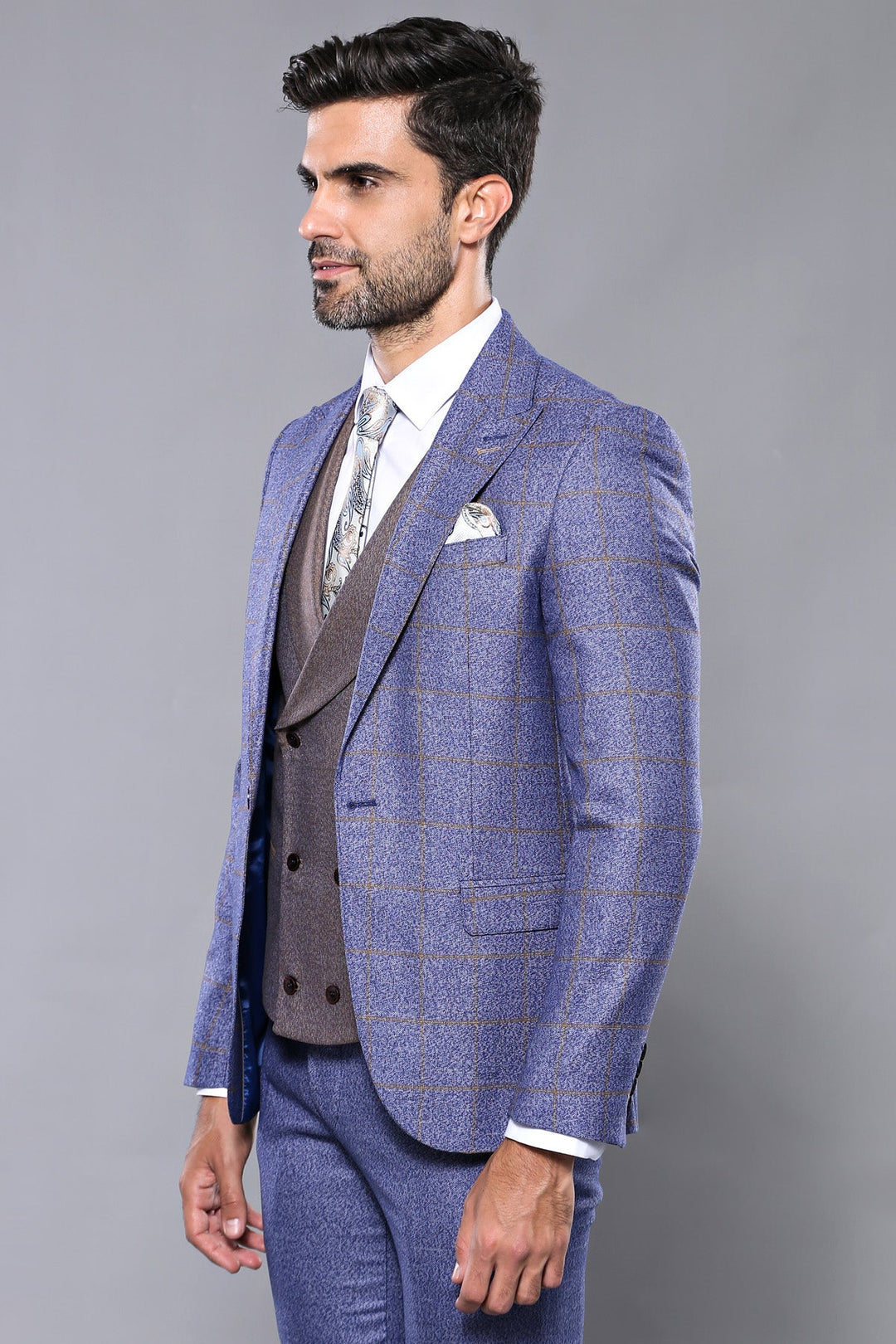WSS Checked Blue Men's Suit  - Gainesville