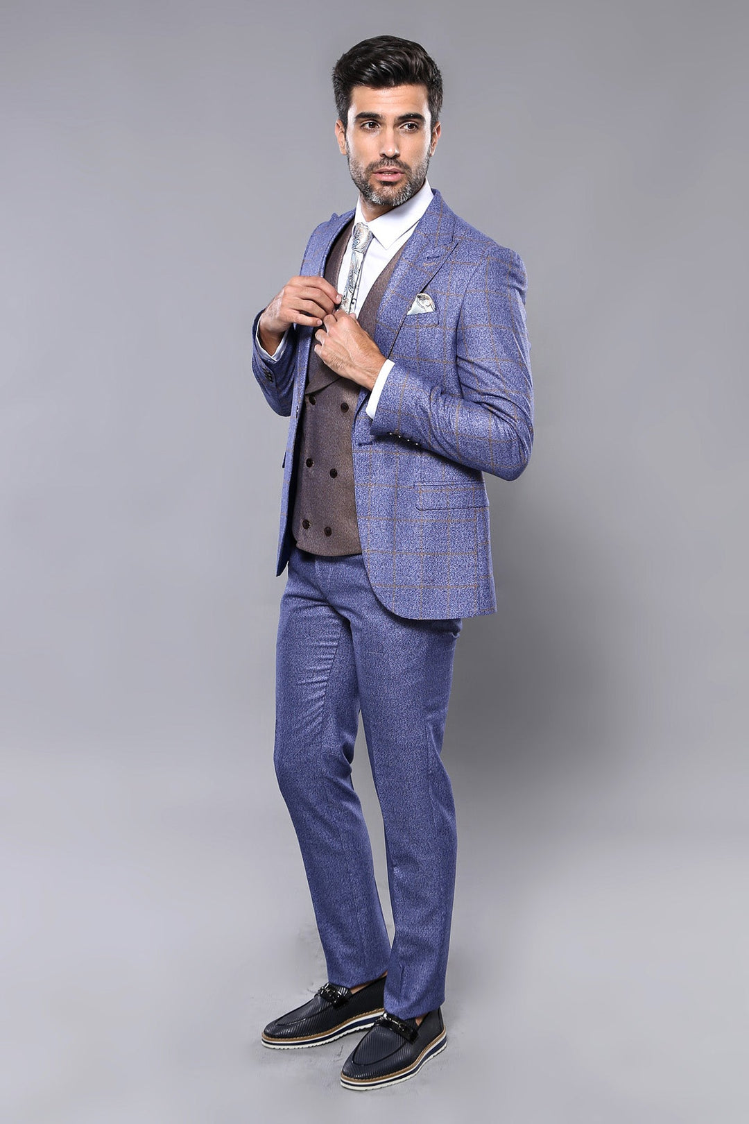 WSS Checked Blue Men's Suit  - Gainesville