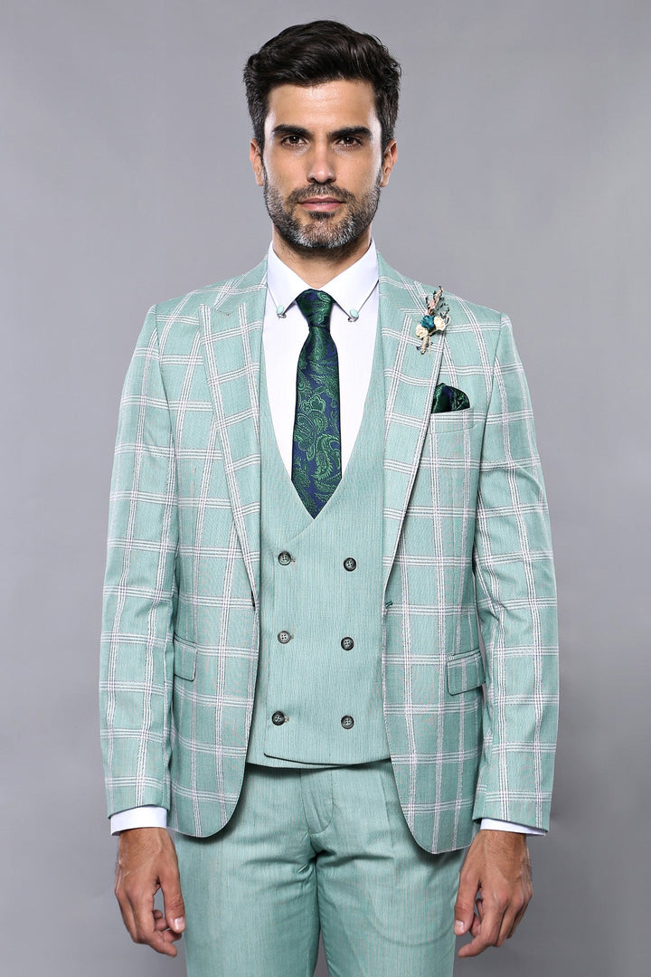WSS Checked Light Green Vested Suit  - Camden