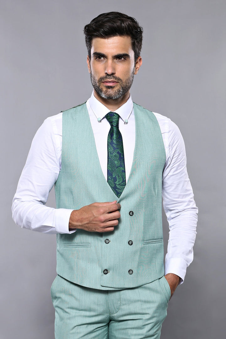 WSS Checked Light Green Vested Suit  - Camden