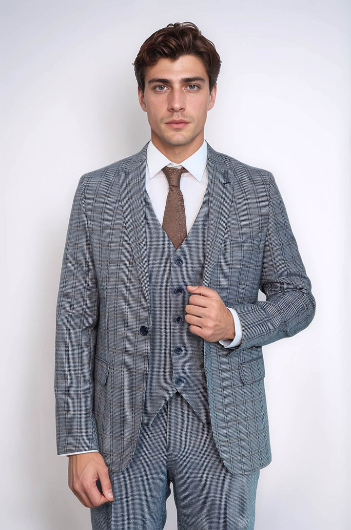 WSS Plaid Navy Slim-Fit Vested Suit  - Draguignan