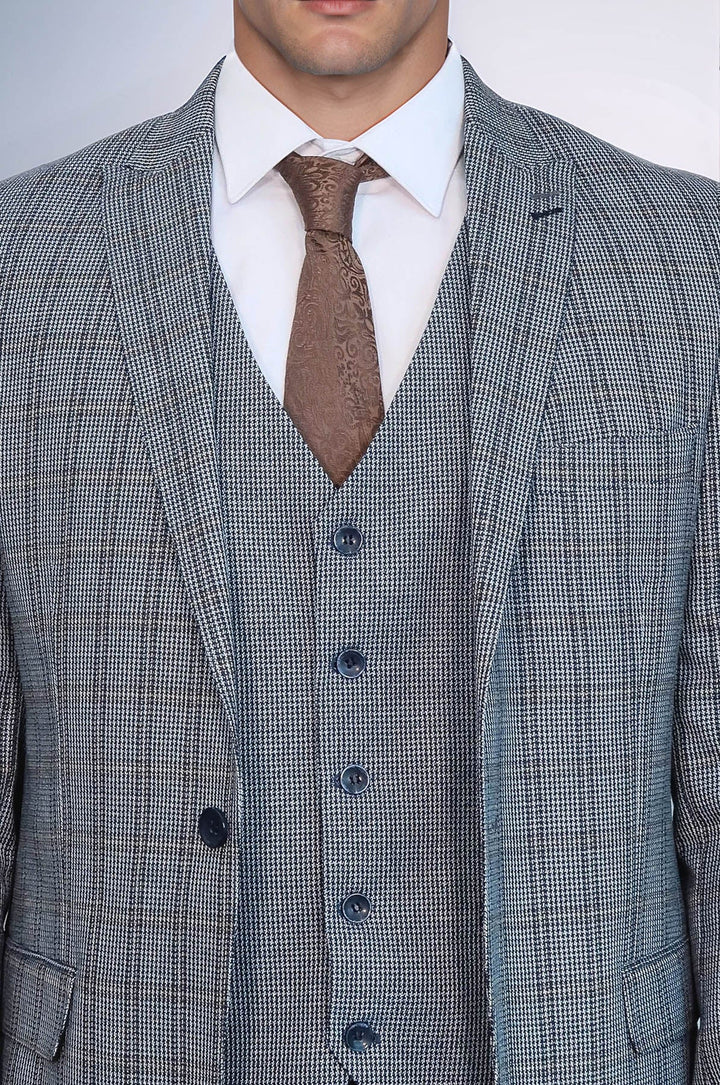 WSS Plaid Navy Slim-Fit Vested Suit  - Draguignan