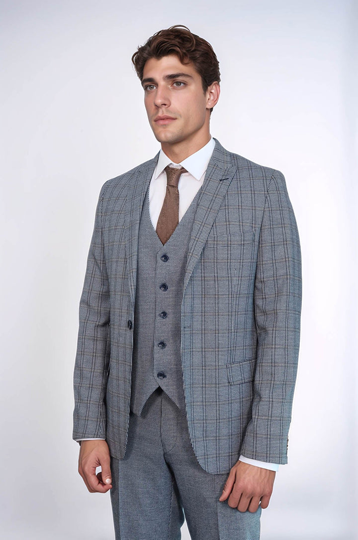 WSS Plaid Navy Slim-Fit Vested Suit  - Draguignan