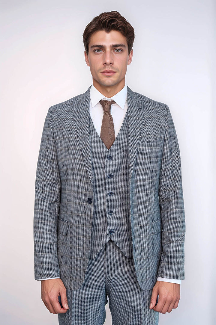 WSS Plaid Navy Slim-Fit Vested Suit  - Draguignan