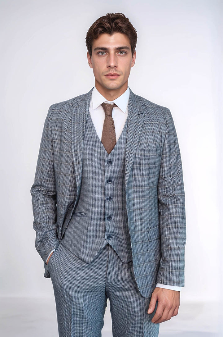 WSS Plaid Navy Slim-Fit Vested Suit  - Draguignan