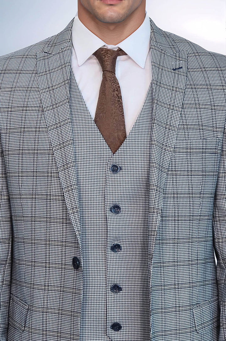 WSS Plaid Slim-Fit Light Blue Men Suit  - Mobile