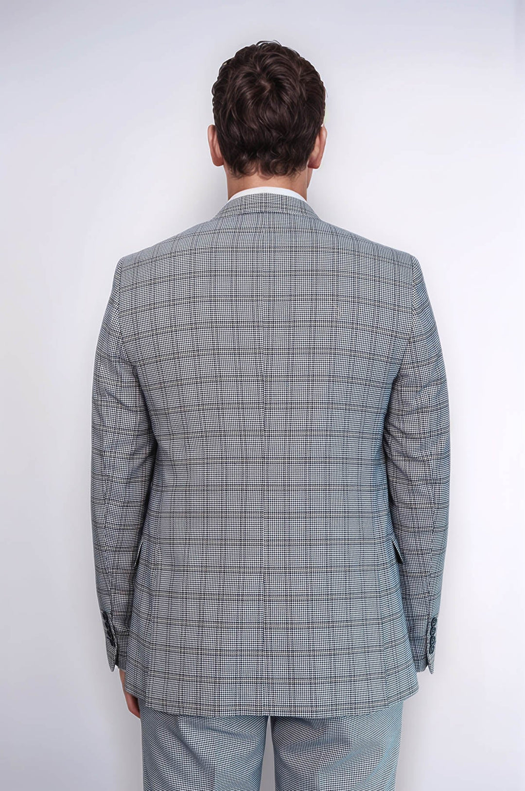 WSS Plaid Slim-Fit Light Blue Men Suit  - Mobile