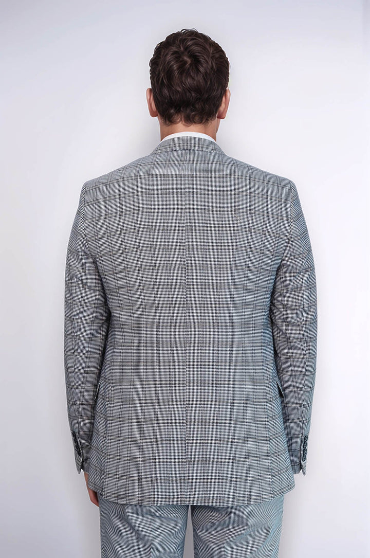 WSS Plaid Slim-Fit Light Blue Men Suit  - Mobile