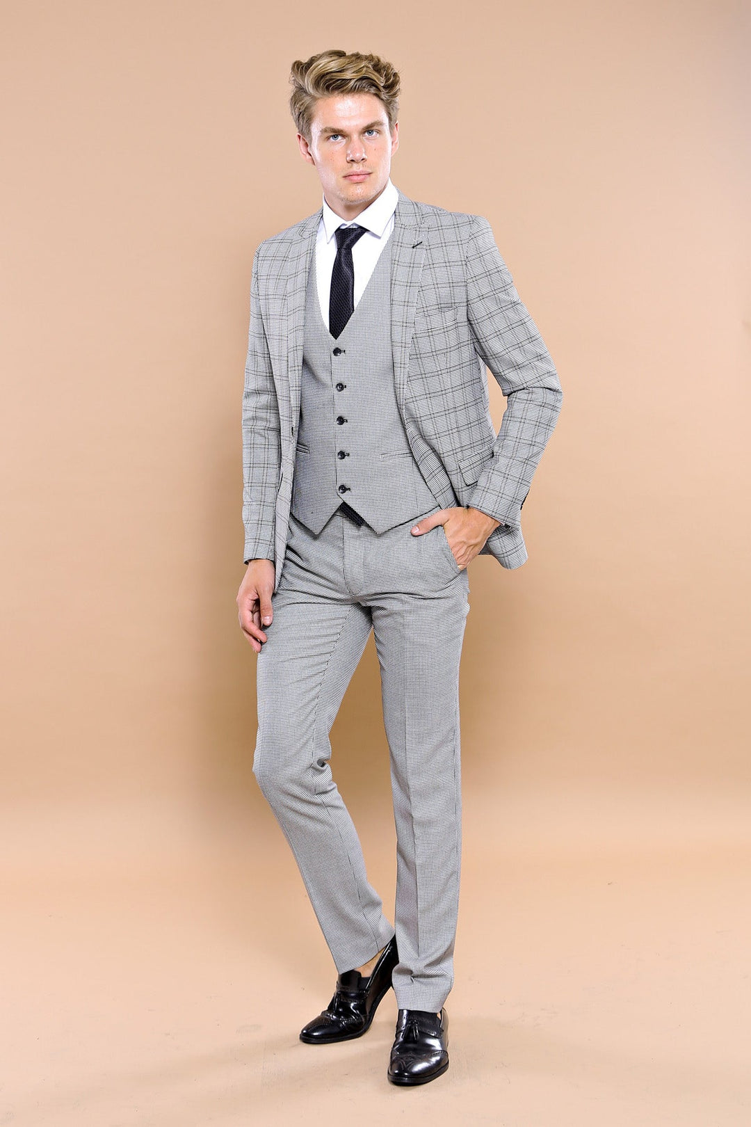 WSS Grey Plaid Vested Men's Suit  - Nelson