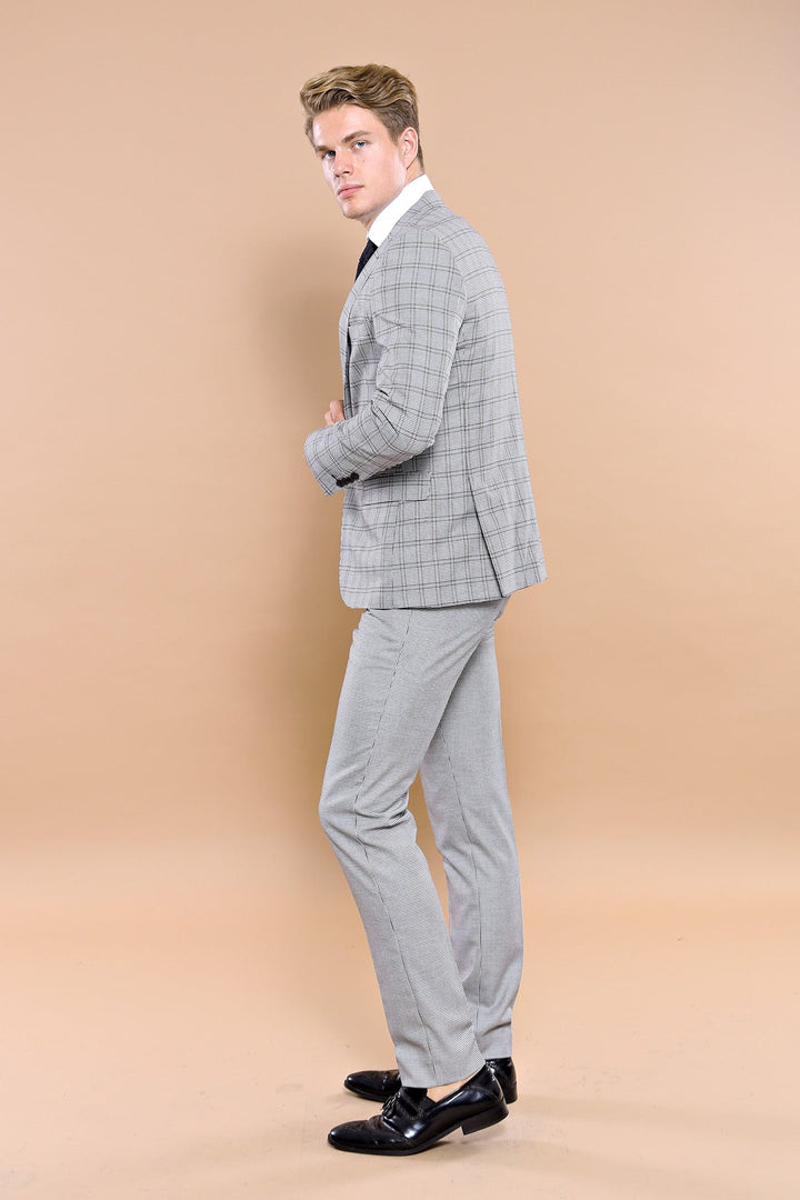 WSS Grey Plaid Vested Men's Suit  - Nelson