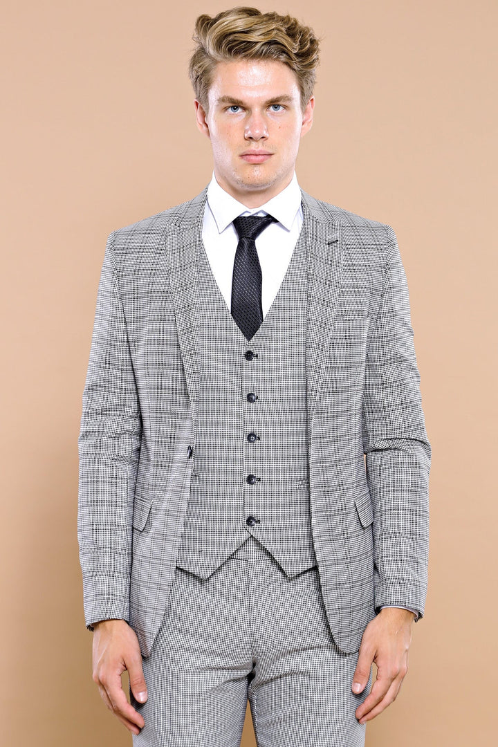 WSS Grey Plaid Vested Men's Suit  - Nelson