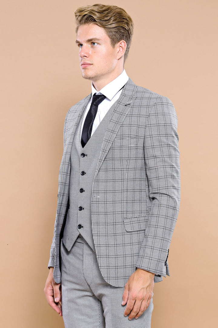 WSS Grey Plaid Vested Men's Suit  - Nelson