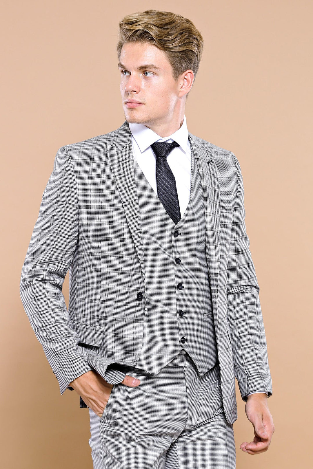WSS Grey Plaid Vested Men's Suit  - Nelson