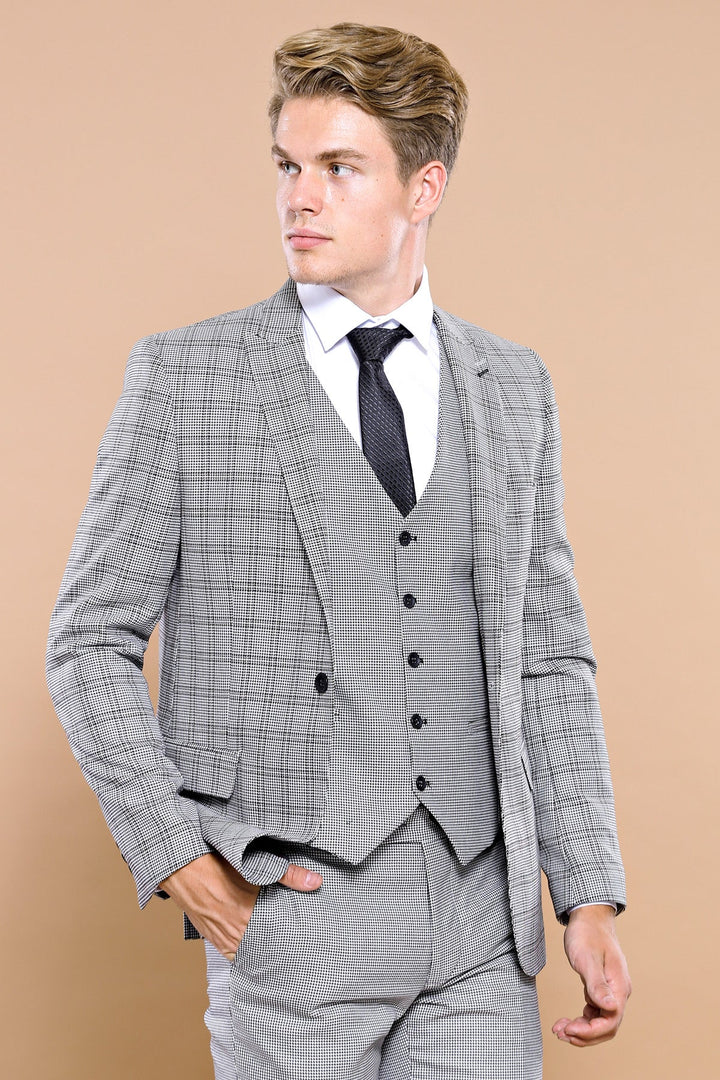 WSS Grey Plaid Vested Men's Suit  - Nelson
