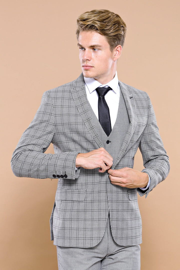 WSS Grey Plaid Vested Men's Suit  - Nelson