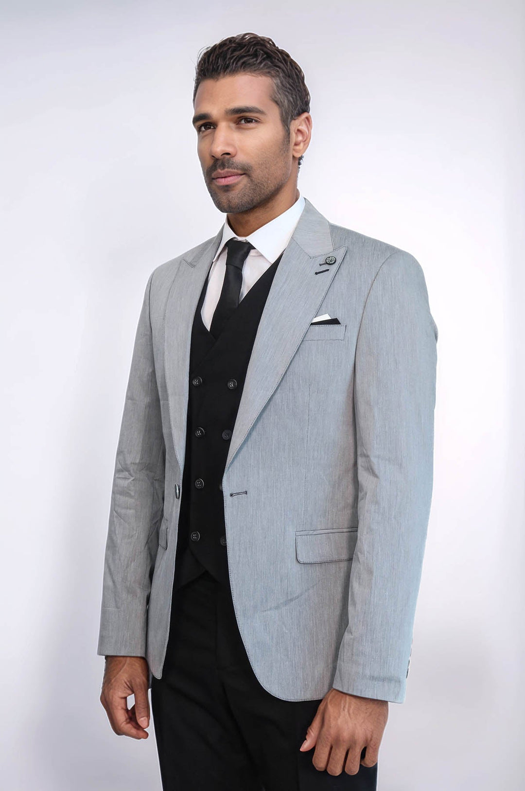WSS Black Double Breasted Vest Grey Men Suit  - Oaxaca