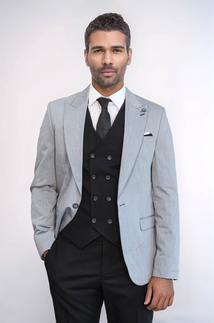 WSS Black Double Breasted Vest Grey Men Suit  - Oaxaca