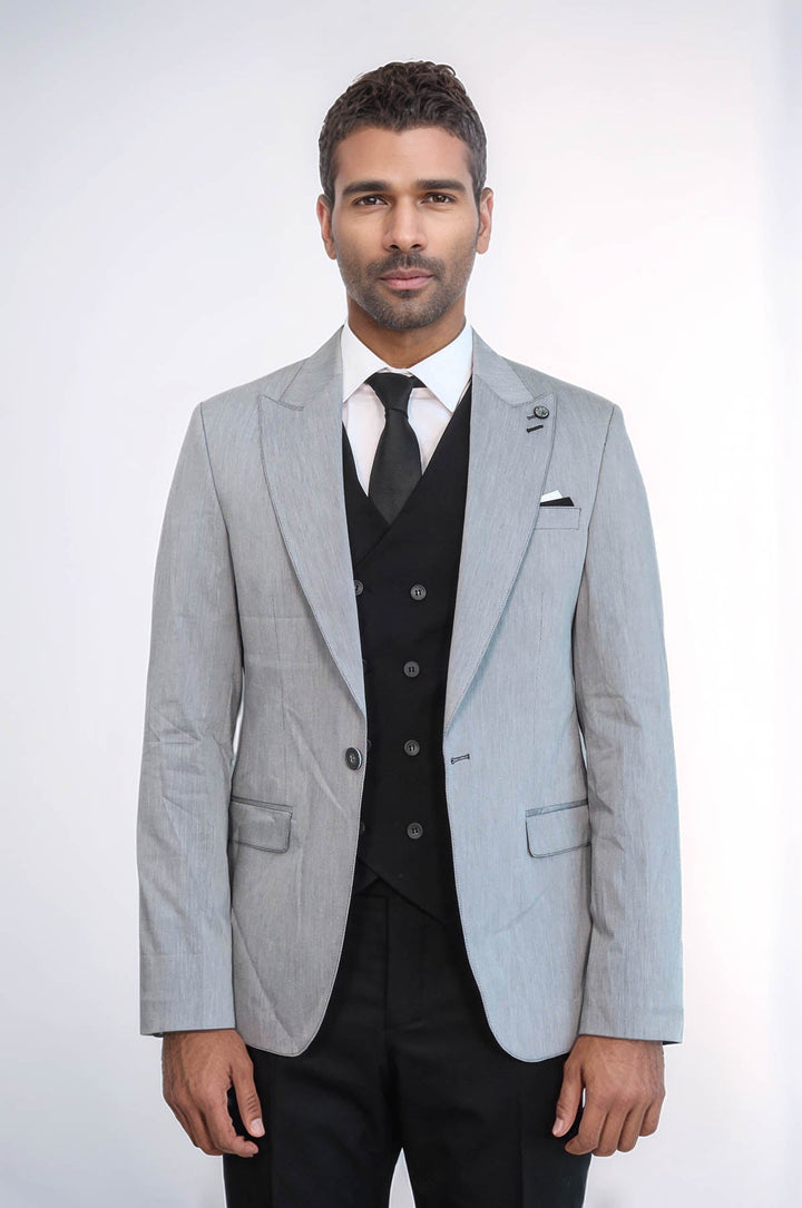 WSS Black Double Breasted Vest Grey Men Suit  - Oaxaca