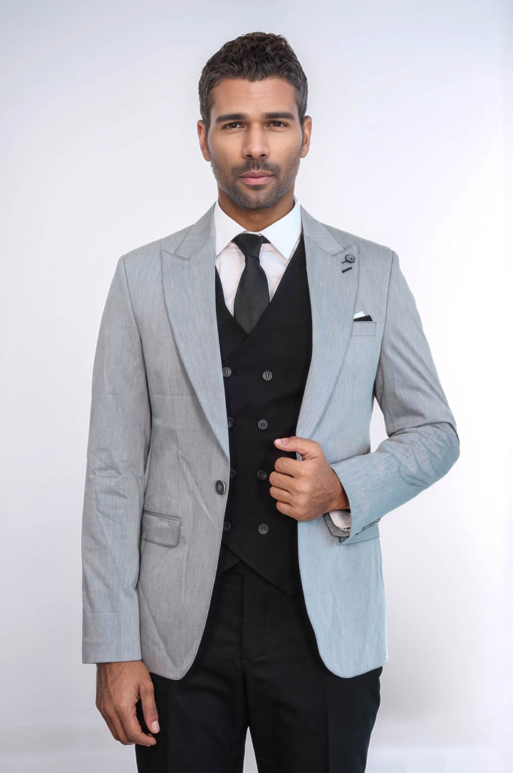 WSS Black Double Breasted Vest Grey Men Suit  - Oaxaca