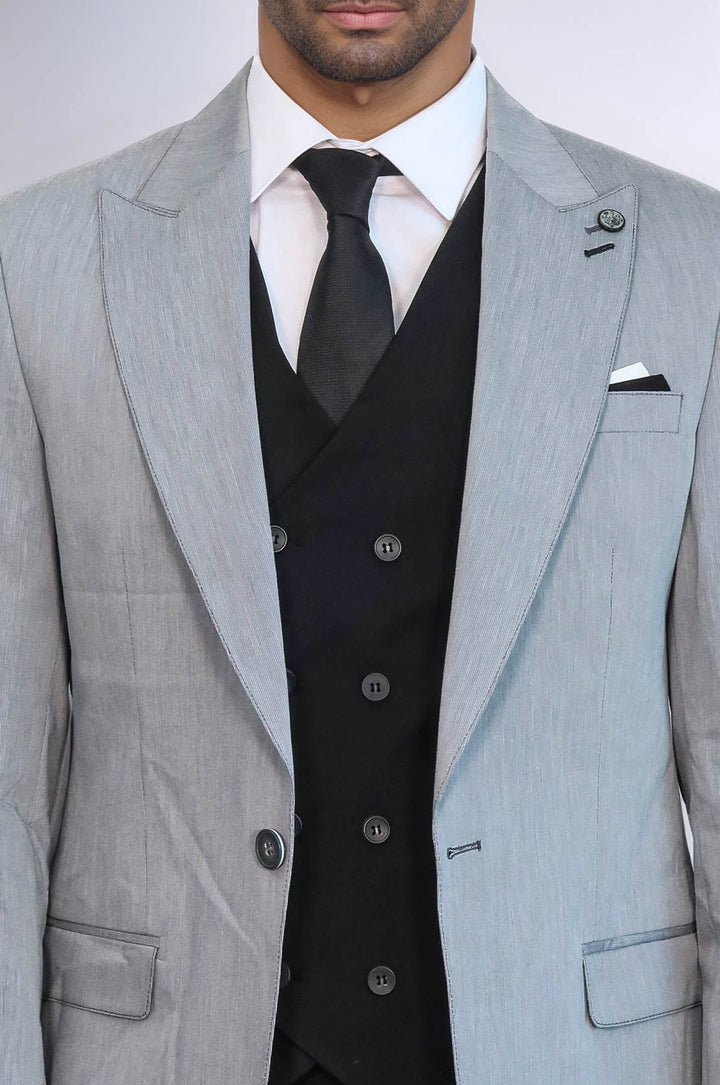 WSS Black Double Breasted Vest Grey Men Suit  - Oaxaca