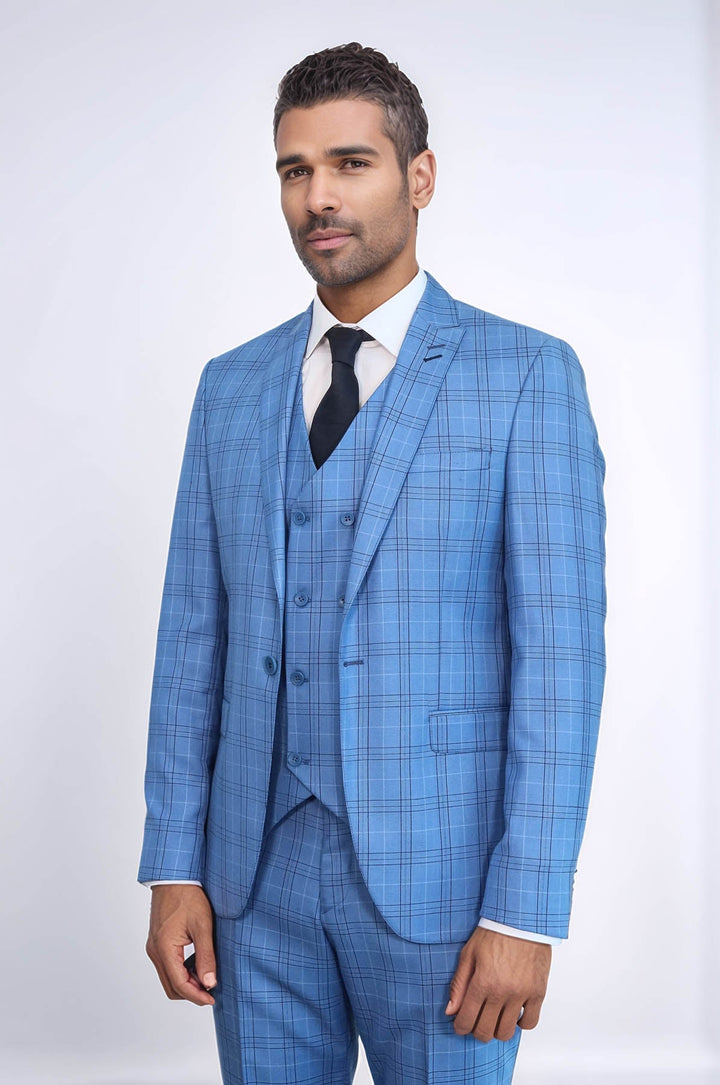 WSS Checked Light Blue Men Suit  - Greenock