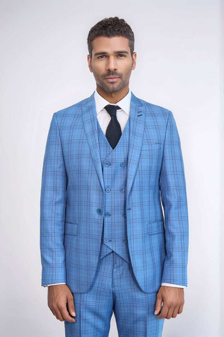 WSS Checked Light Blue Men Suit  - Greenock