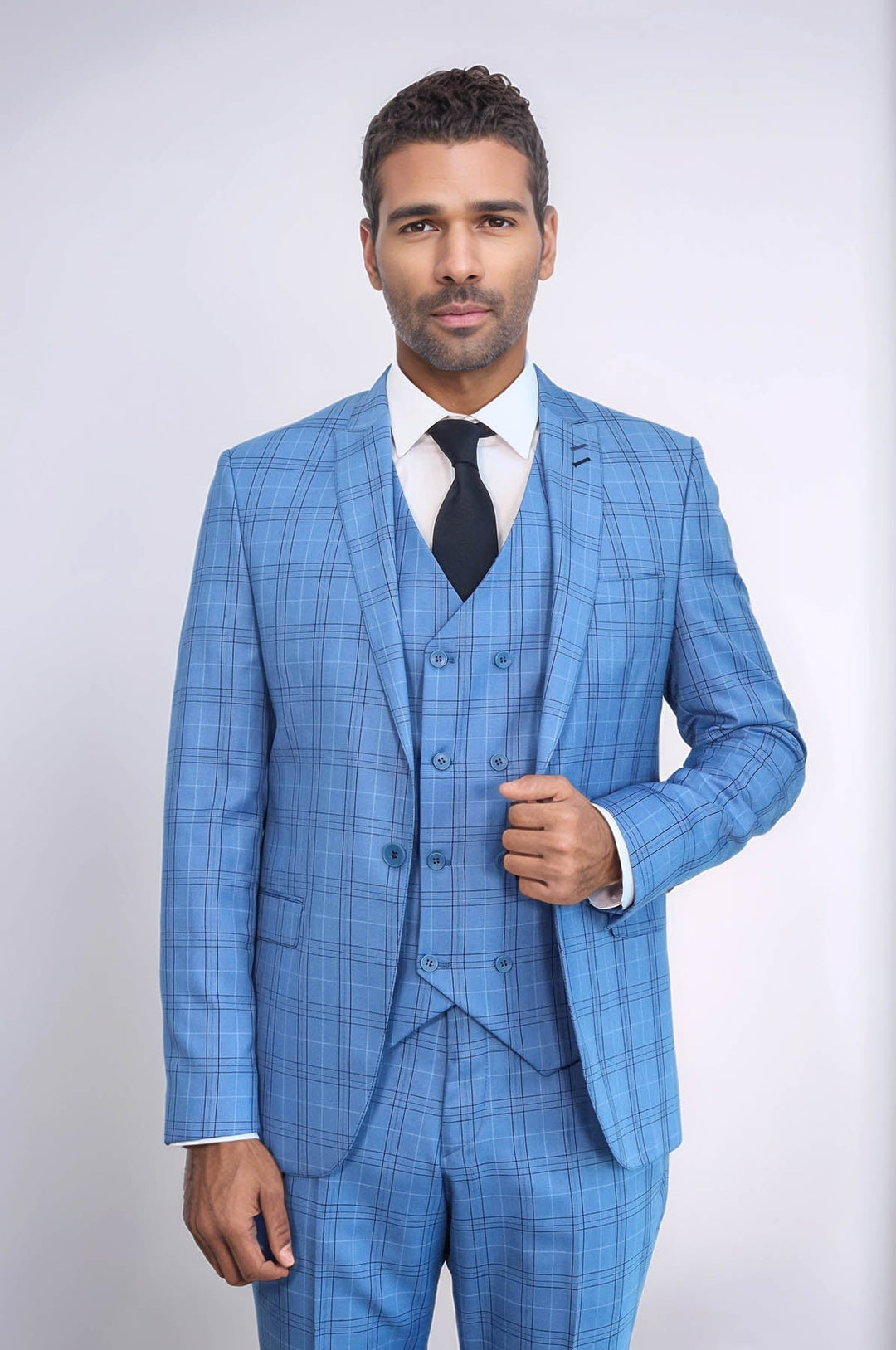 WSS Checked Light Blue Men Suit  - Greenock