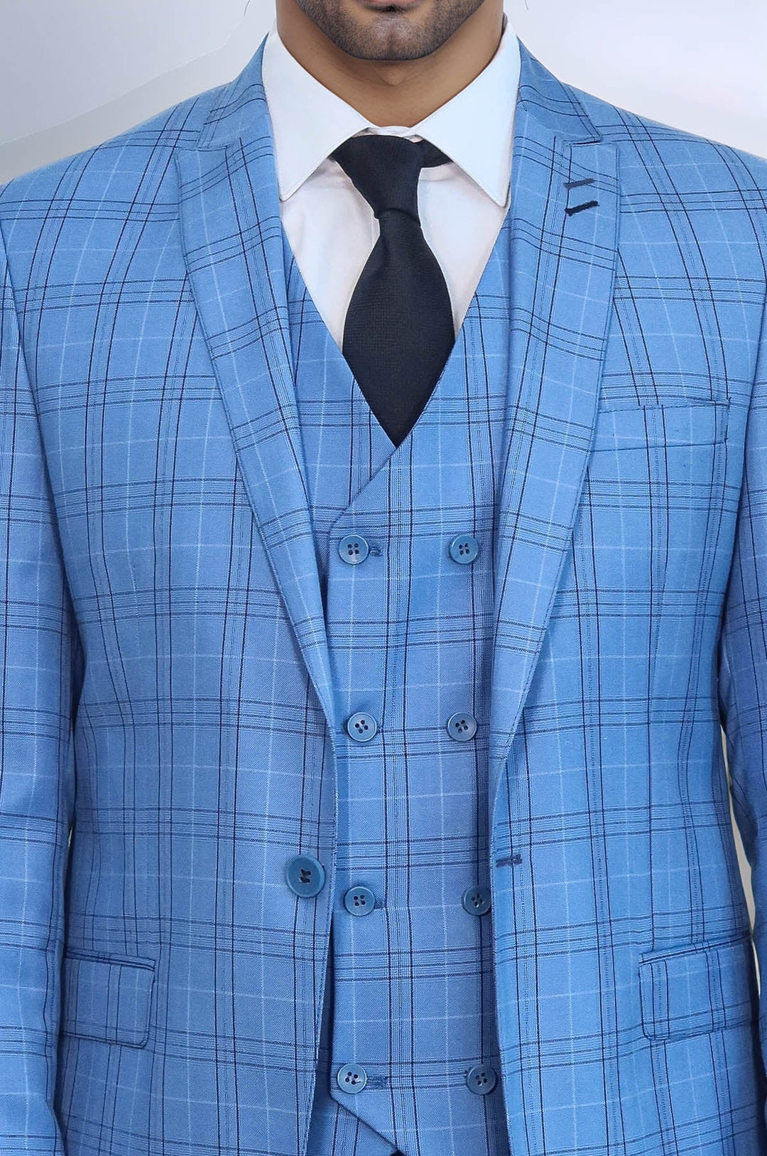 WSS Checked Light Blue Men Suit  - Greenock