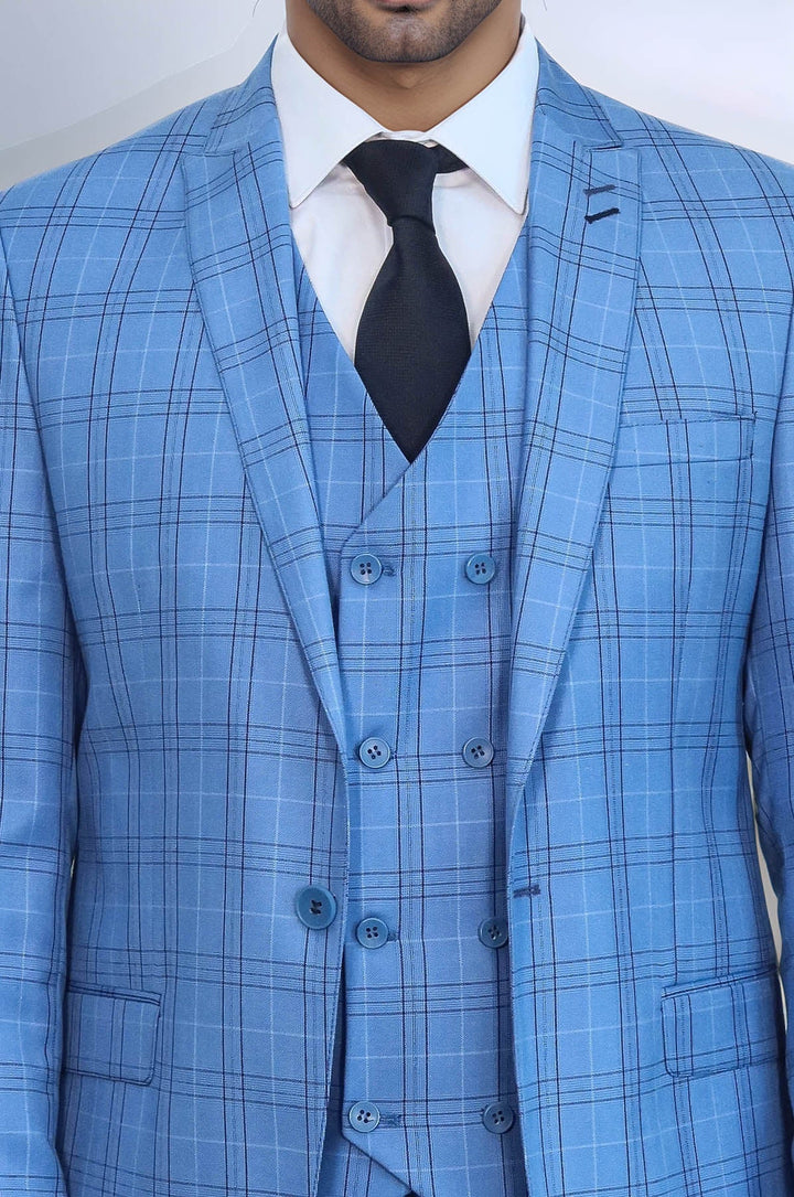 WSS Checked Light Blue Men Suit  - Greenock
