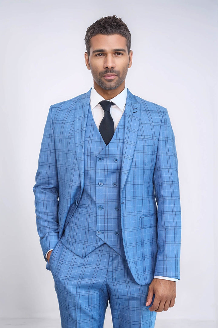 WSS Checked Light Blue Men Suit  - Greenock