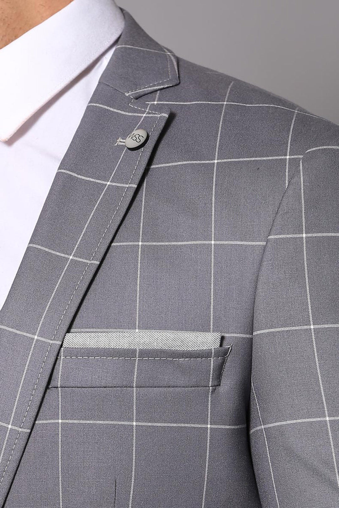 WSS 2 Button Mono Collar Plaid Suit Vest Grey Suit- - Sinsheim