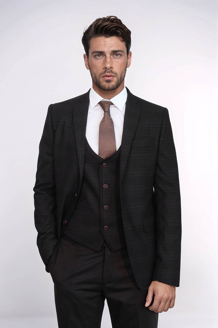 WSS Brown Plaid Men's Winter 3 Piece Suit  - Mount Vernon