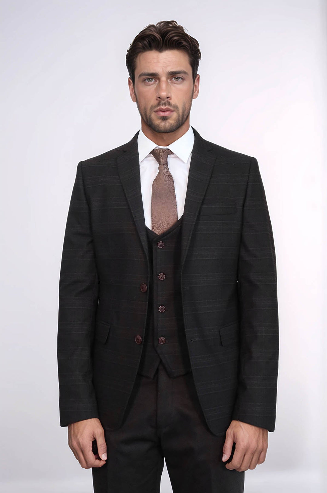 WSS Brown Plaid Men's Winter 3 Piece Suit  - Mount Vernon