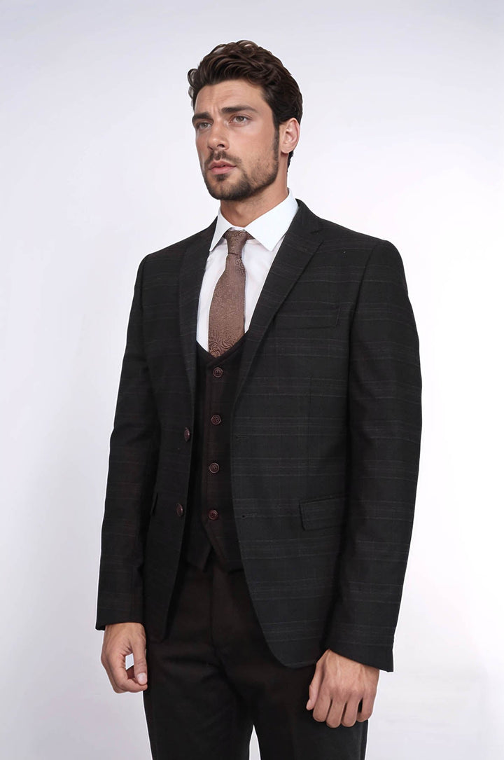 WSS Brown Plaid Men's Winter 3 Piece Suit  - Mount Vernon