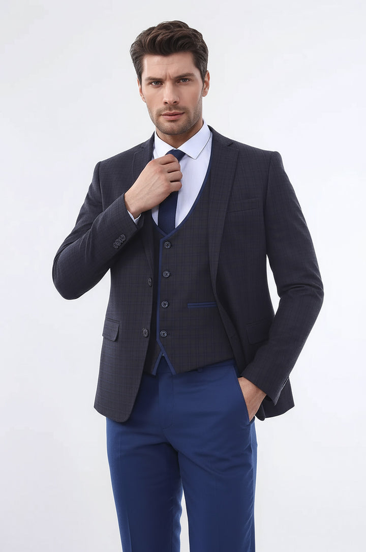 WSS Brown Plaid Men's Winter 3 Piece Suit  - Magdeburg