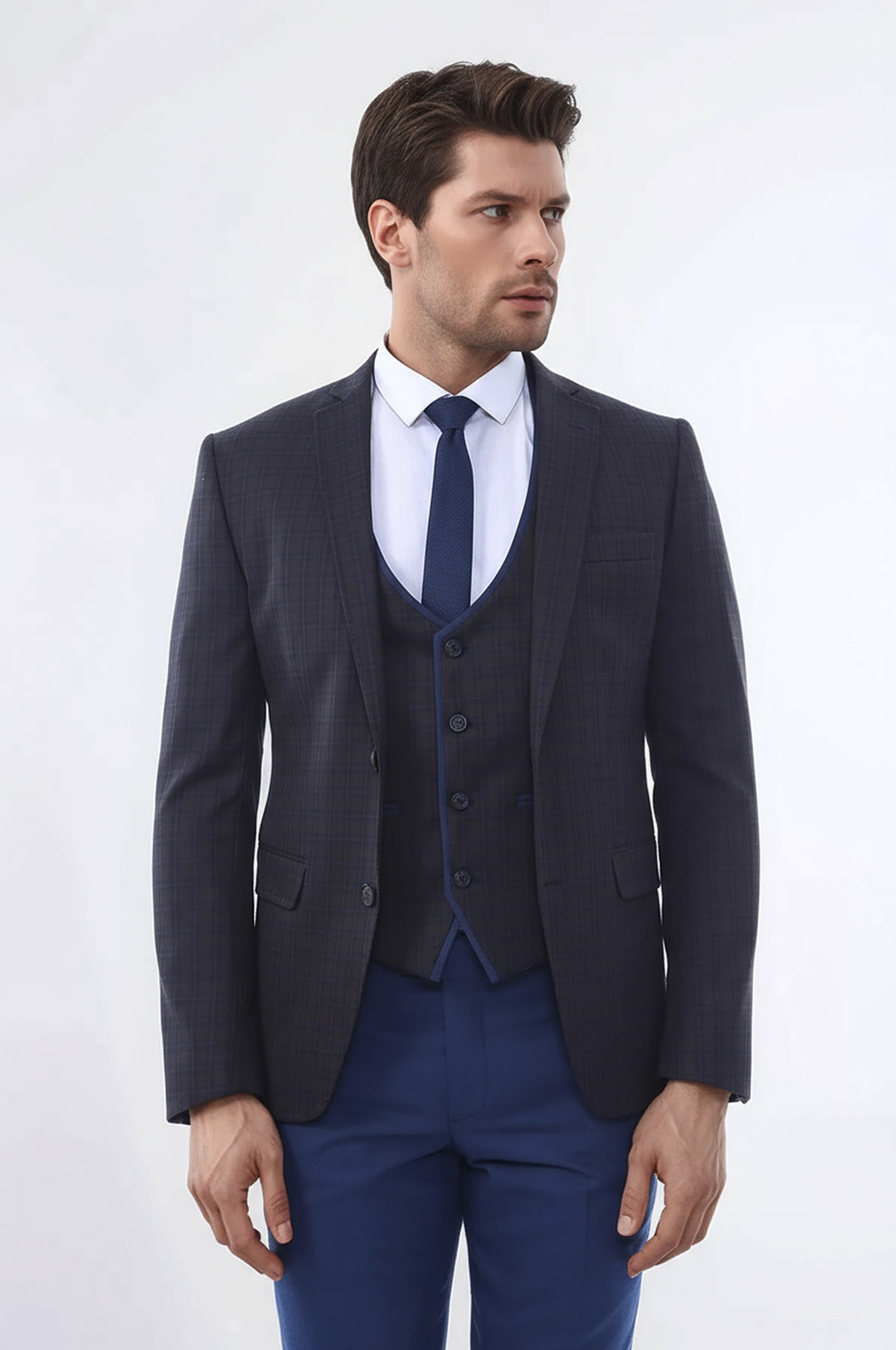 WSS Brown Plaid Men's Winter 3 Piece Suit  - Magdeburg