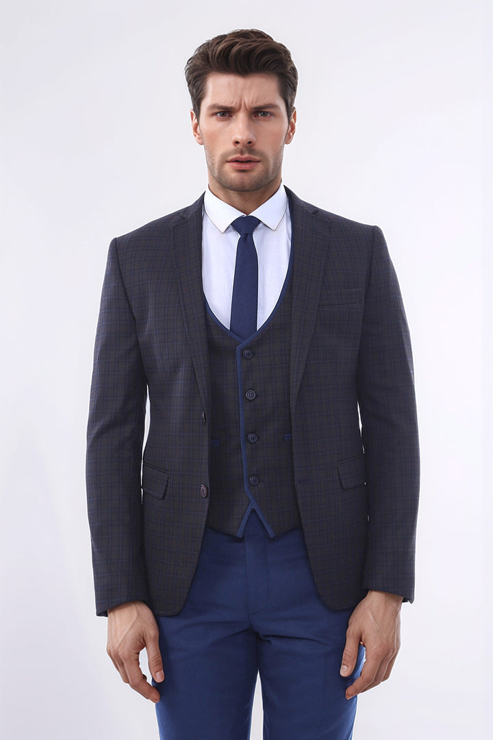 WSS Brown Plaid Men's Winter 3 Piece Suit  - Magdeburg