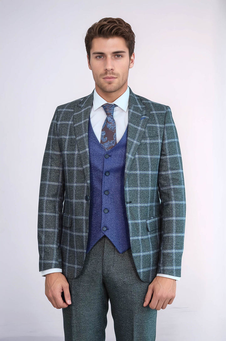 WSS Grey Blue Checked Suit  - Melchor Ocampo