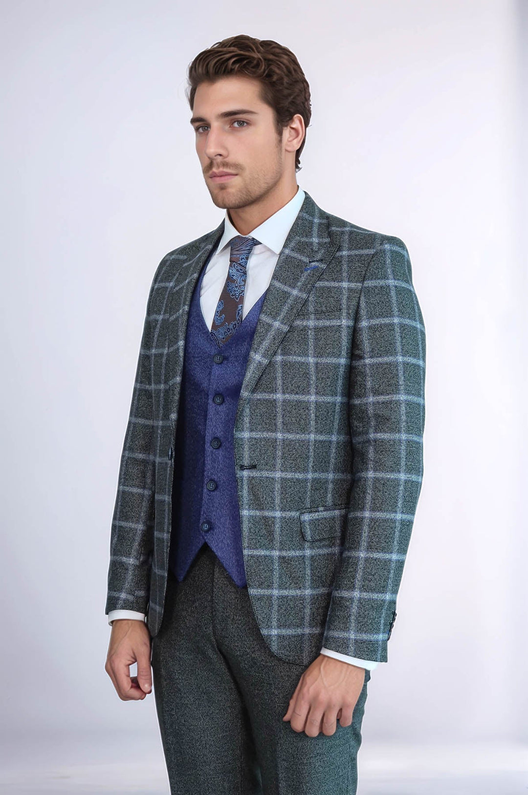 WSS Grey Blue Checked Suit  - Melchor Ocampo