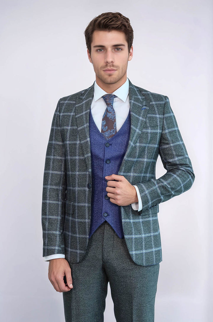 WSS Grey Blue Checked Suit  - Melchor Ocampo